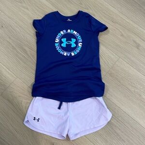 Girls, under Armour T-shirt and short set, purple, size M, like new